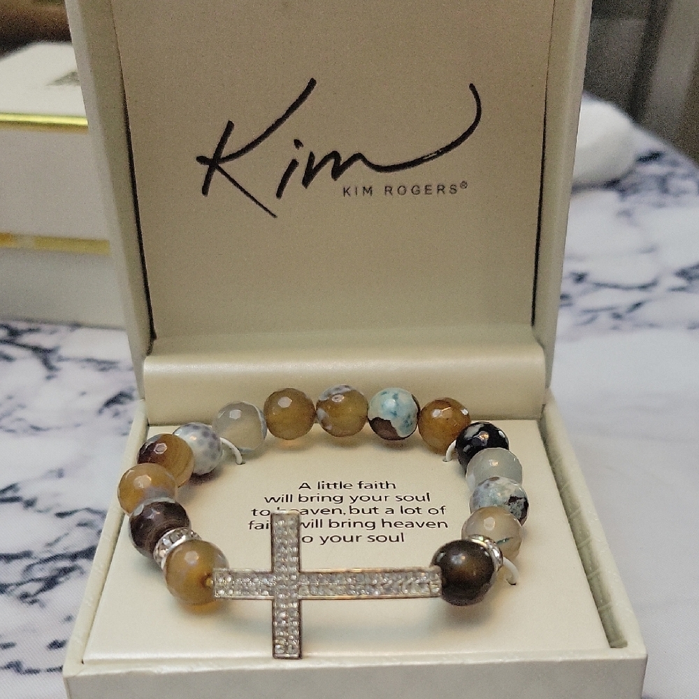 Kim Rogers Beaded Bracelet with Silver Cross